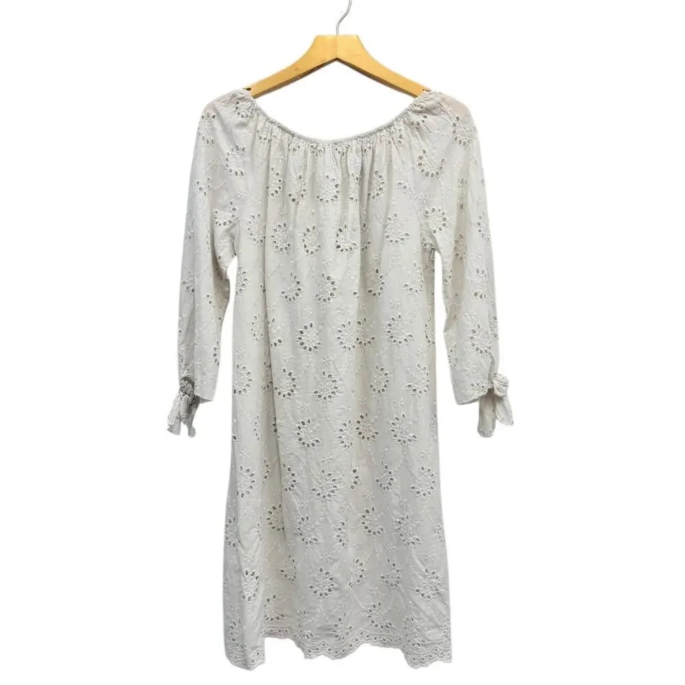 Valentina Naldi Cotton Off-the-Shoulder Eyelet Dress in Oatmilk size Small NWT - Picture 4 of 5